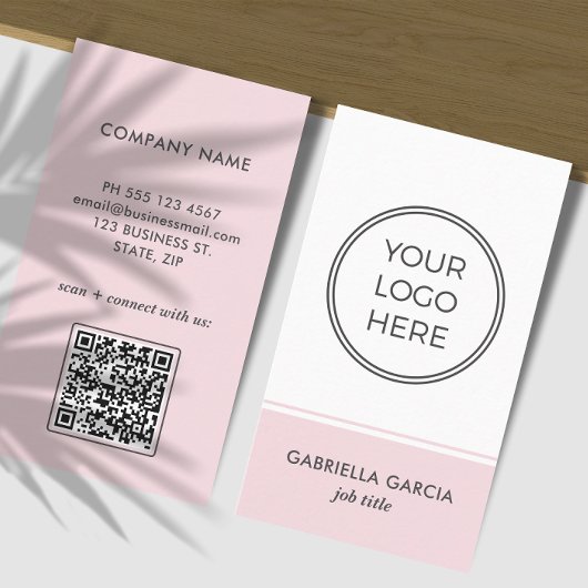Roze QR-code Eenvoudig Logo Visitekaartje