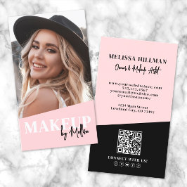 Roze QR-code foto make-up verticaal Visitekaartje