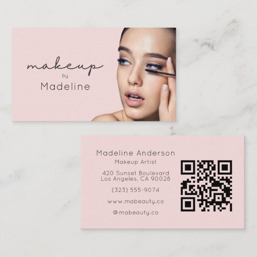 Roze QR-code foto make-up Visitekaartje (Voorkant / Achterkant)