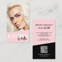 Roze QR Code Foto Wimpers Verticaal Visitekaartje