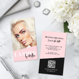 Roze QR Code Foto Wimpers Verticaal Visitekaartje
