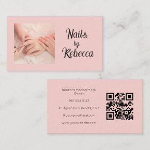 Roze QR-code Foto Zwarte Script Manicuriste Visitekaartje