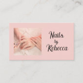 Roze QR-code Foto Zwarte Script Manicuriste Visitekaartje (Voorkant)