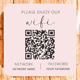 Roze QR-code Geniet van onze WiFi Vierkante Sticker