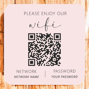 Roze QR-code Geniet van onze WiFi Vierkante Sticker