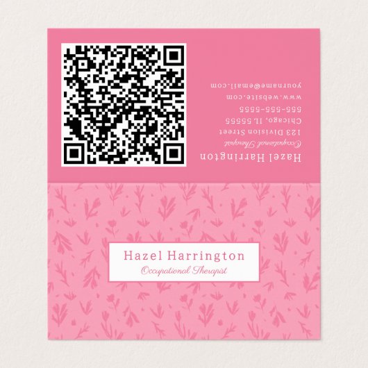 Roze QR Code Gevouwen Visitekaartjes Eenvoudige Bl (Buitenkant ongevouwen)