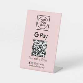 Roze QR-code | Google Pay contactloze betaling Reclamebord Met Voetstuk