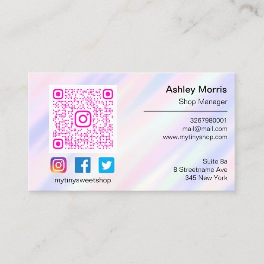 Roze QR-code Logo Sociale media Online Paars Visitekaartje (Voorkant)