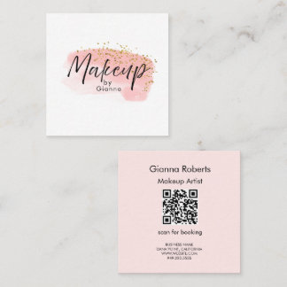 Roze QR Code Make-up Kunstenaar Moderne Typografie Vierkante Visitekaartje