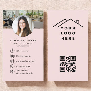 Roze QR Code Makelaar Foto Logo Visitekaartje