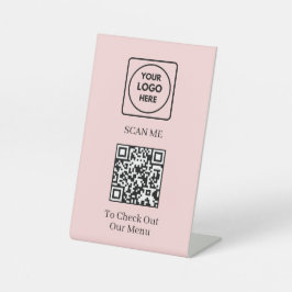 Roze QR-code menu | Aangepast contactloos logo Reclamebord Met Voetstuk