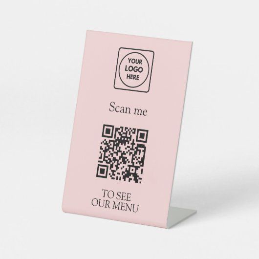 Roze QR-code menu | Modern contactloos logo Reclamebord Met Voetstuk (Voorkant)