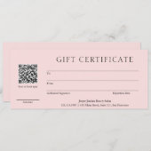 Roze QR-code Modern Business Cadeaubon (Voorkant / Achterkant)