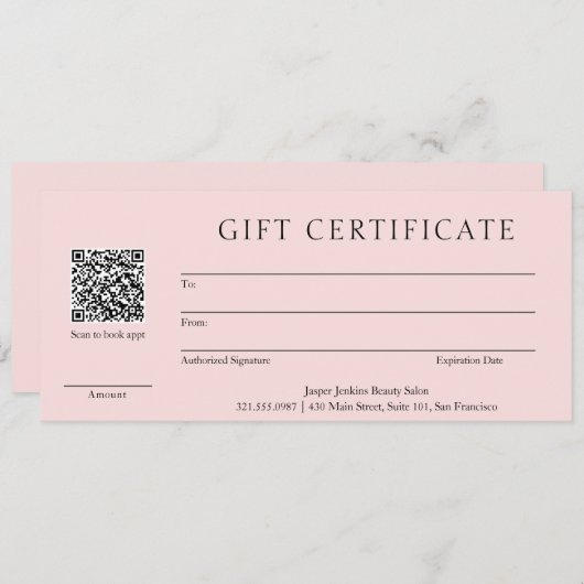 Roze QR-code Modern Business Cadeaubon (Voorkant / Achterkant)