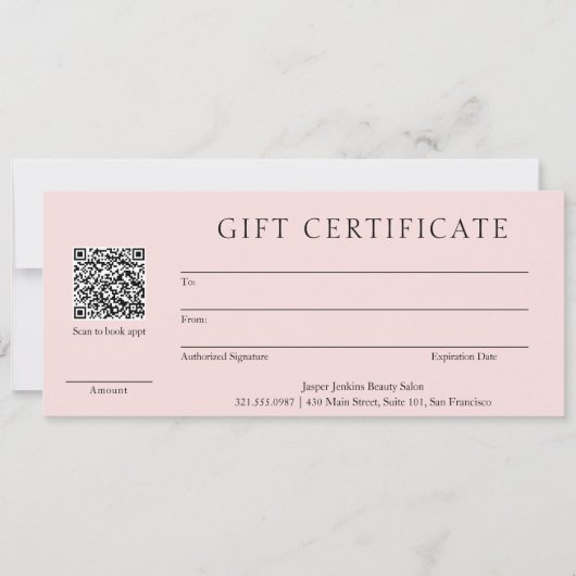 Roze QR-code Modern Business Cadeaubon (Voorkant)