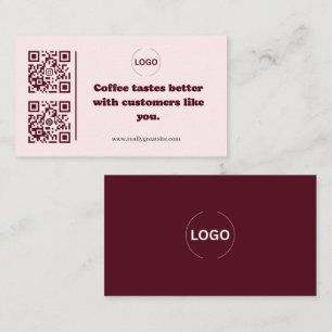Roze QR-code op bedrijfskaart voor koffiezaak Visitekaartje