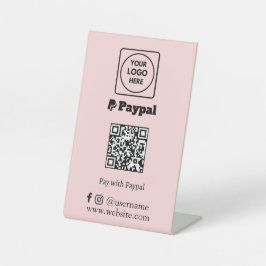Roze QR-code | PayPal Scan-to-Pay Zakelijk Logo Reclamebord Met Voetstuk