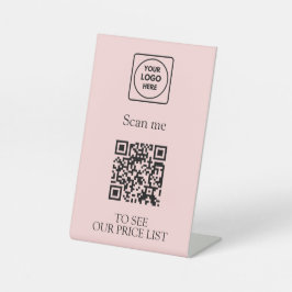 Roze QR-code Prijslijst | Contactloos Logo Reclamebord Met Voetstuk
