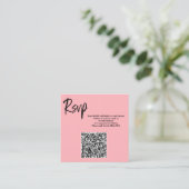 Roze QR Code RSVP Kaart  Vierkante Visitekaartje (Staand voorkant)