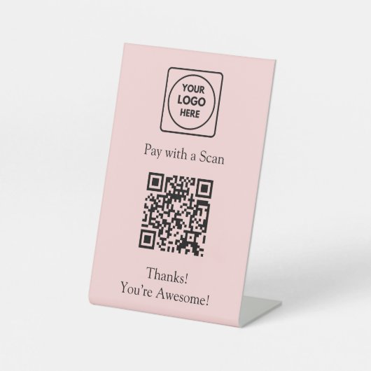 Roze QR-code | Scannen naar Pay Custom Business Lo Reclamebord Met Voetstuk (Voorkant)