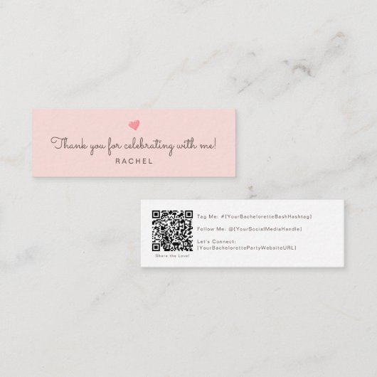 Roze QR-code Social Media Bacheloretkaart Mini Visitekaartje (Voorkant / Achterkant)