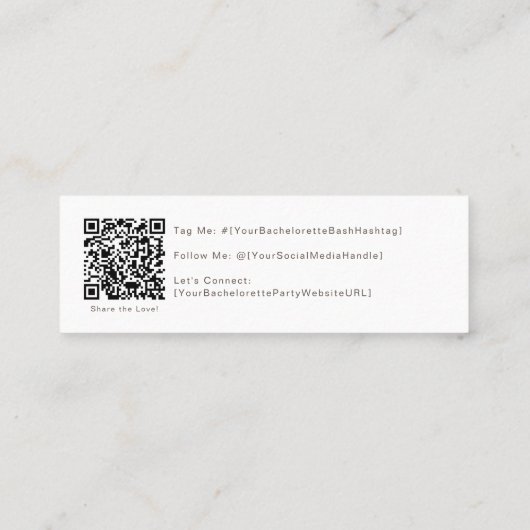 Roze QR-code Social Media Bacheloretkaart Mini Visitekaartje (Achterkant)
