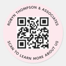 Roze QR-code Stickers Ronde bedrijfsnaam labels