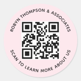 Roze QR-code stickers Ronde bedrijfsnaamlabels