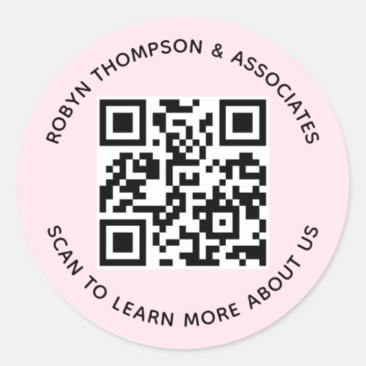 Roze QR-code stickers Ronde bedrijfsnaamlabels (Voorkant)