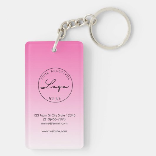 Roze QR Code Visitekaartje Logo Sleutelhanger (achterkant)