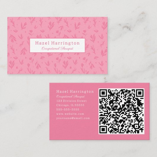  Roze QR Code Visitekaartjes Eenvoudige Bloemen (Voorkant / Achterkant)