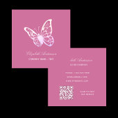 Roze QR code vlinder elegant Vierkante Visitekaartje
