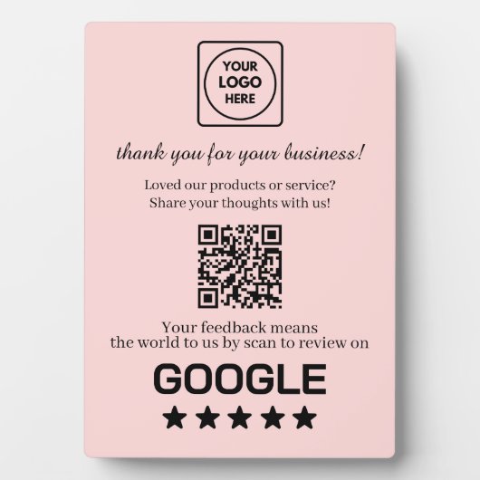 Roze QR-code | Weergave van Google Business Rating Fotoplaat (voorkant)