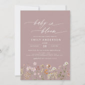 Roze QR Code Wildflower Baby in Bloom Baby shower Kaart (Voorkant)