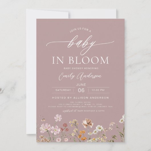 Roze QR Code Wildflower Baby in Bloom Baby shower Kaart (Voorkant)