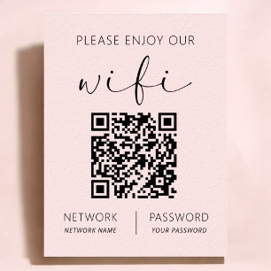 Roze QR-code Wit Geniet van onze WiFi Poster