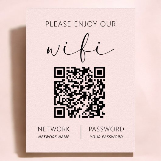 Roze QR-code Wit Geniet van onze WiFi Poster