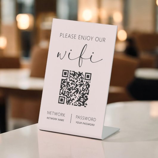 Roze QR-code Wit Geniet van onze WiFi Reclamebord Met Voetstuk