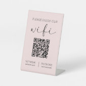 Roze QR-code Wit Geniet van onze WiFi Reclamebord Met Voetstuk (Voorkant)