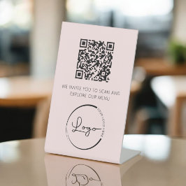 Roze QR Code Wit Menu Logo Modern Restaurant Reclamebord Met Voetstuk
