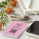 Roze QR-code Zakelijk Logo Promo Sleutelhangers (Voorkant Rechts)
