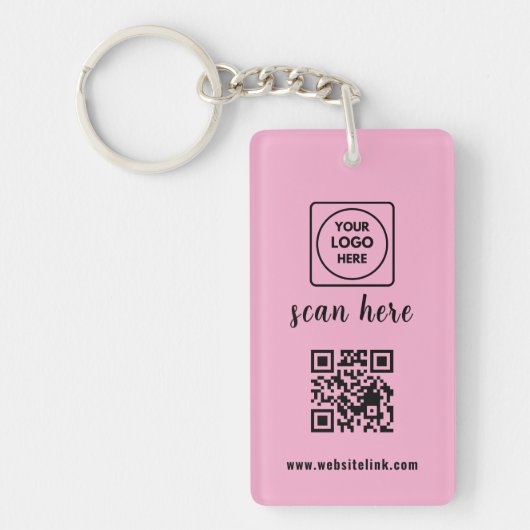 Roze QR-code Zakelijk Logo Promo Sleutelhangers (Voorkant)