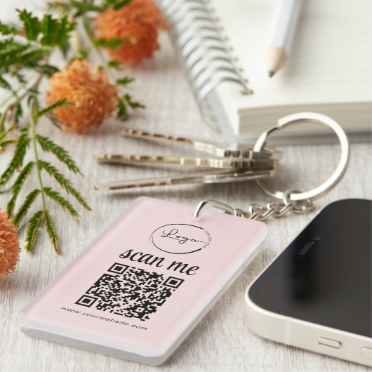 Roze QR-code Zakelijk Logo Promotioneel Sleutelhanger (Voorkant Rechts)