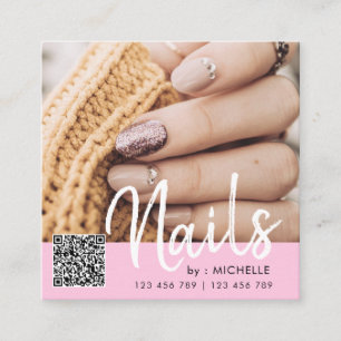 Roze QR-codenagels foto-visitekaartjes Vierkante Visitekaartje