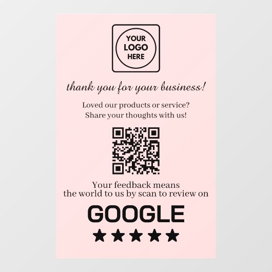 Roze QR | Google Reviews Zakelijk Display Raamsticker (Vel)