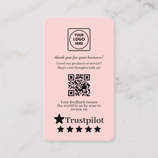 Roze QR | Trustpilot Recensies Aangepaste Feedback Visitekaartje (Voorkant)
