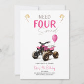 Roze Quad Bike 4e Verjaardag uitnodiging (Voorkant)