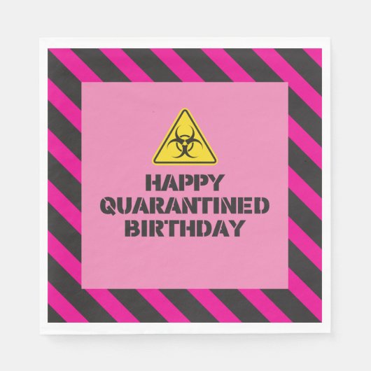 Roze quarantaine verjaardagsfeest servetten (Voorkant)
