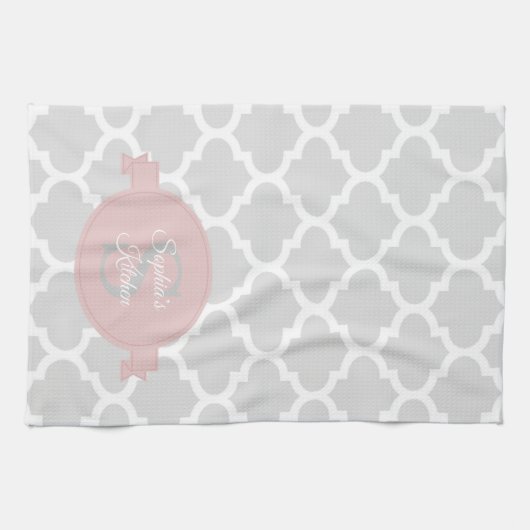 Roze Quatrefoil - Aangepaste keukenhanddoeken (Horizontaal)