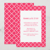 Roze Quatrefoil Birthday Uitnodiging (Voorkant / Achterkant)